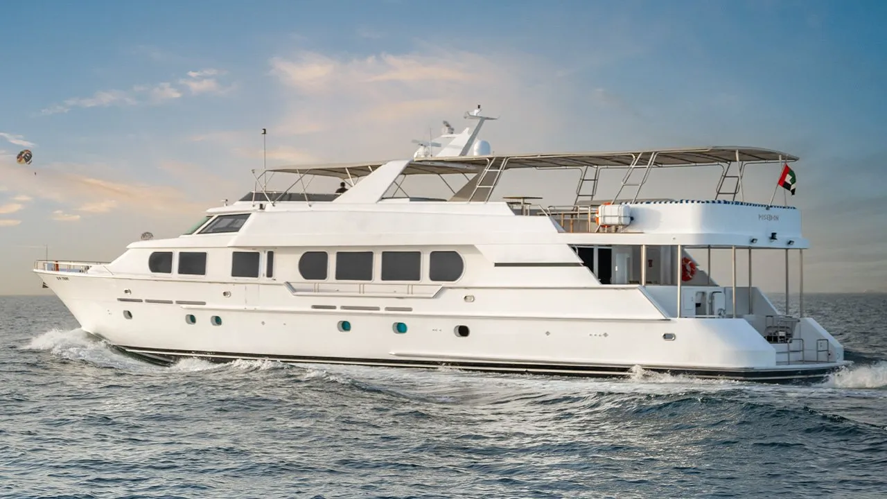 118ft Poseidon Superyacht Charter in Dubai- includes unlimited soft drinks, tea, coffee and water